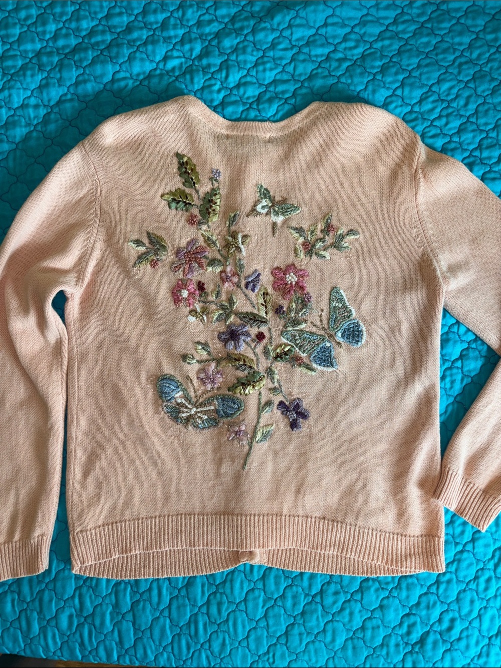 Vintage Heirloom Collectibles Butterfly Floral Embroidered Cardigan Sweater M